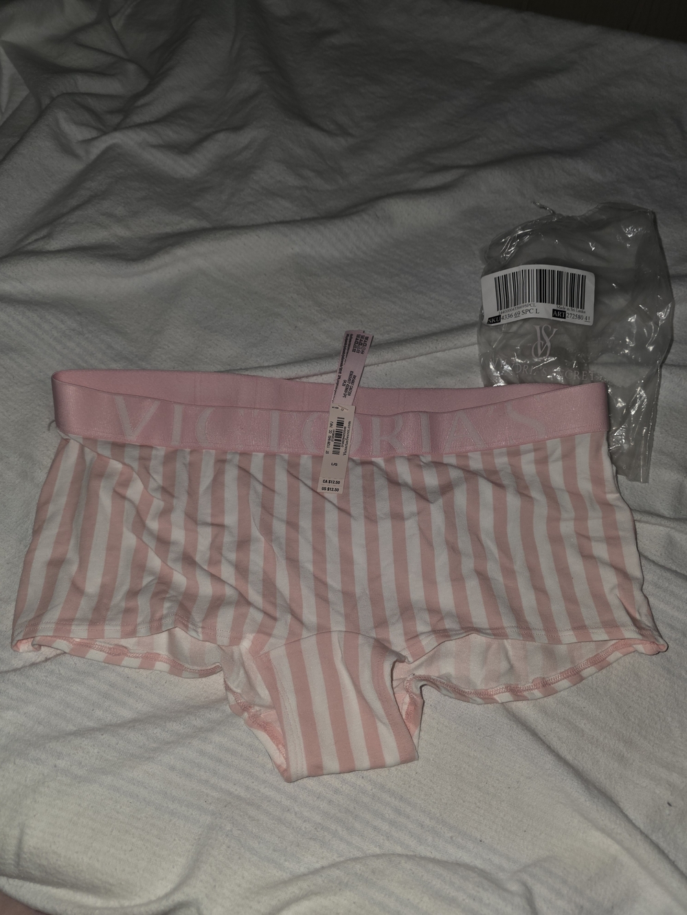 Victoria's Secret Pink & White Striped Boyshort Panty Large